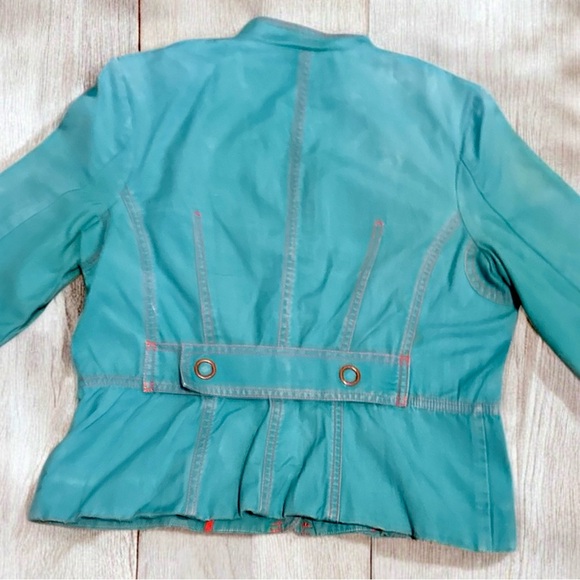 True Meaning Vintage Denim Jacket, A Timeless Classic in Turquoise & Orange - Picture 3 of 10